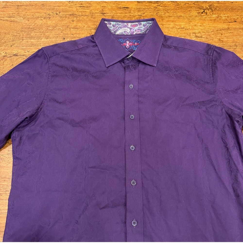 Robert Graham Purple Jacquard Paisley Flip‎ Cuff Classic Button Up Shirt Men's M